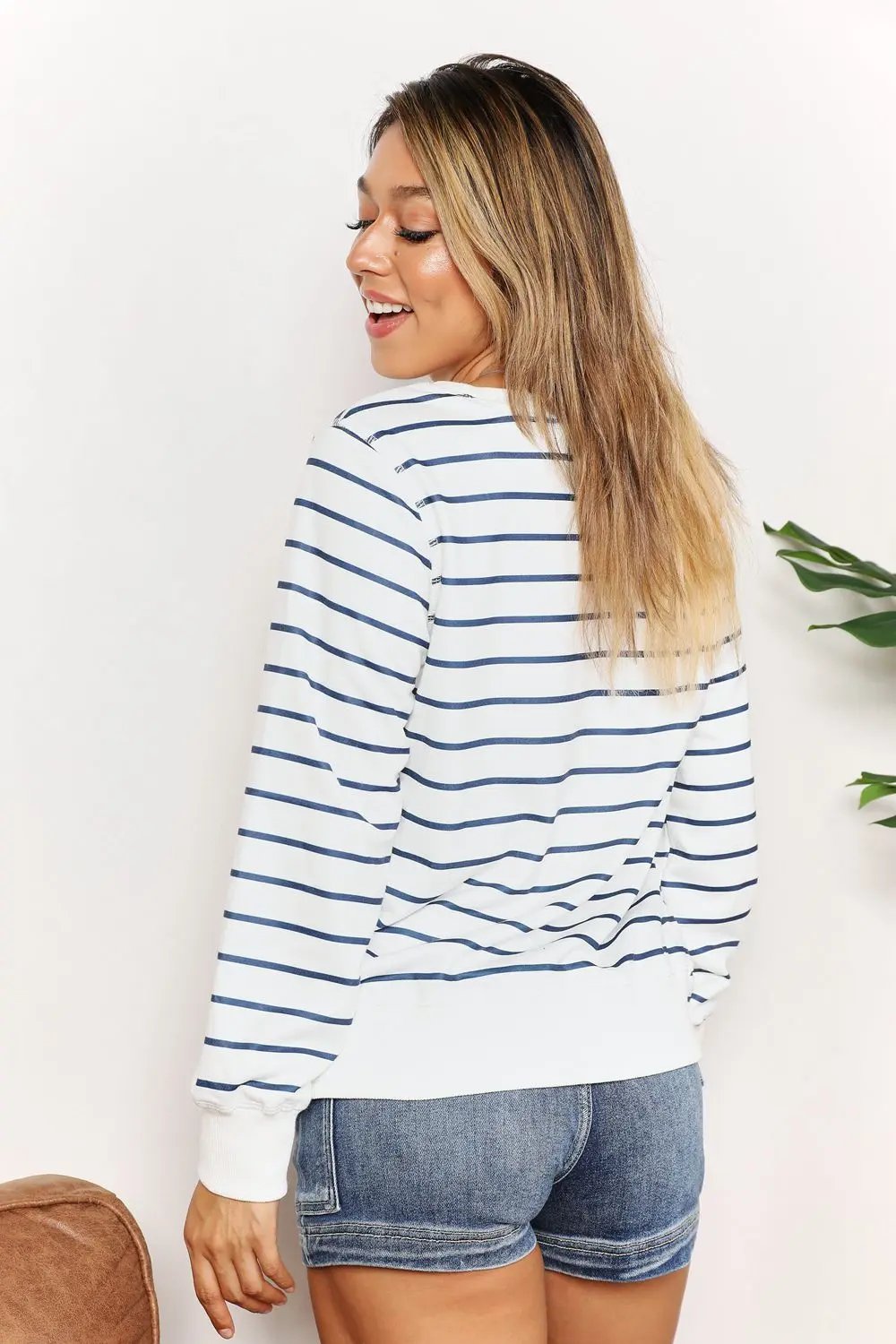 Double Take Striped Long Sleeve Round Neck Top - Love Salve